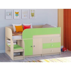 Детская кровать-чердак "Астра 9 V1", цвет дуб молочный/салатовый