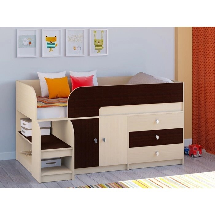 Детская кровать-чердак "Астра 9 V1", цвет дуб молочный/венге от компании Интернет-гипермаркет «MALL24» - фото 1