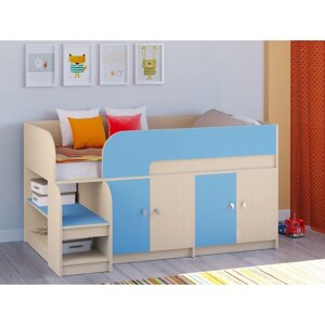 Детская кровать-чердак "Астра 9 V2", цвет дуб молочный/голубой