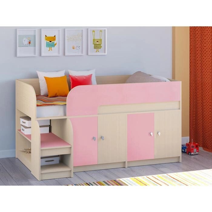 Детская кровать-чердак "Астра 9 V2", цвет дуб молочный/розовый от компании Интернет-гипермаркет «MALL24» - фото 1