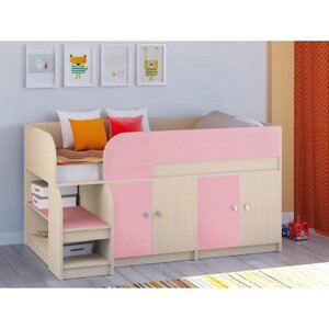 Детская кровать-чердак "Астра 9 V2", цвет дуб молочный/розовый