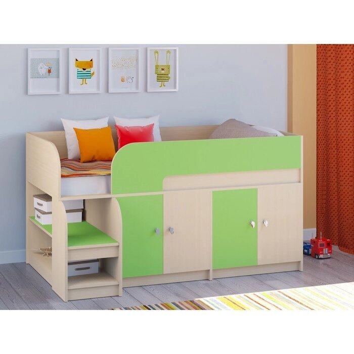 Детская кровать-чердак "Астра 9 V2", цвет дуб молочный/салатовый от компании Интернет-гипермаркет «MALL24» - фото 1