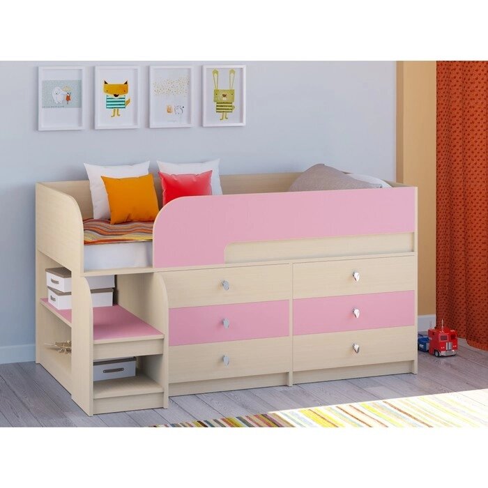 Детская кровать-чердак "Астра 9 V3", цвет дуб молочный/розовый от компании Интернет-гипермаркет «MALL24» - фото 1