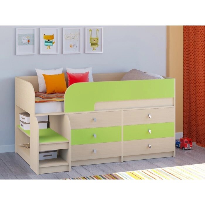 Детская кровать-чердак "Астра 9 V3", цвет дуб молочный/салатовый от компании Интернет-гипермаркет «MALL24» - фото 1
