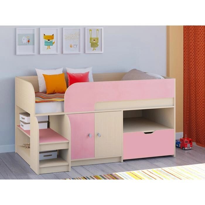 Детская кровать-чердак "Астра 9 V4", цвет дуб молочный/розовый от компании Интернет-гипермаркет «MALL24» - фото 1