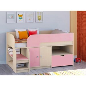 Детская кровать-чердак "Астра 9 V4", цвет дуб молочный/розовый