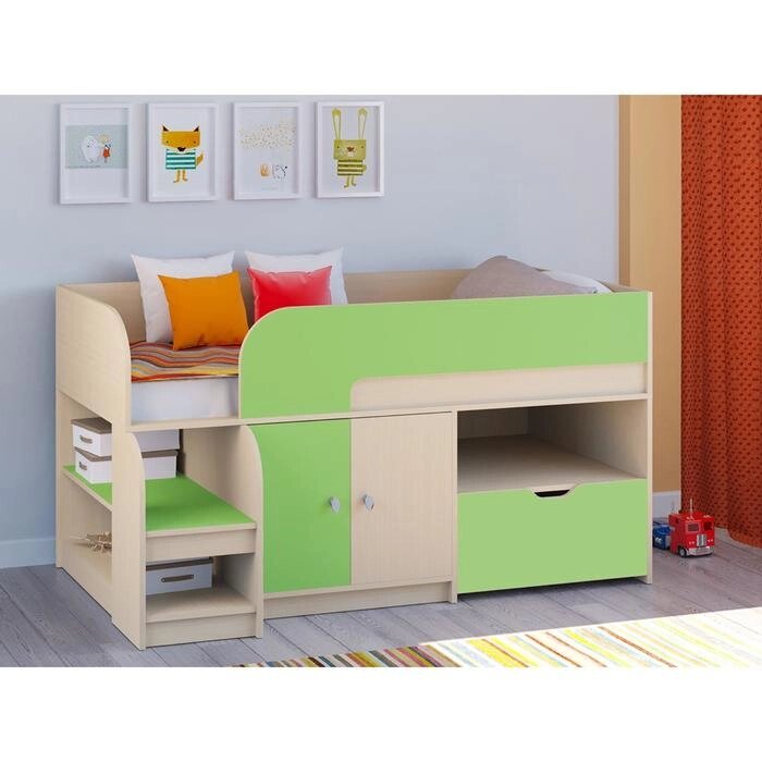 Детская кровать-чердак "Астра 9 V4", цвет дуб молочный/салатовый от компании Интернет-гипермаркет «MALL24» - фото 1