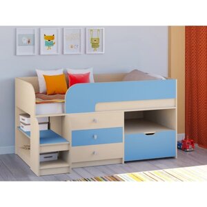 Детская кровать-чердак "Астра 9 V5", цвет дуб молочный/голубой