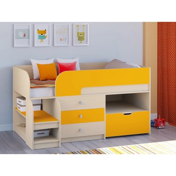 Детская кровать-чердак "Астра 9 V5", цвет дуб молочный/оранжевый от компании Интернет-гипермаркет «MALL24» - фото 1