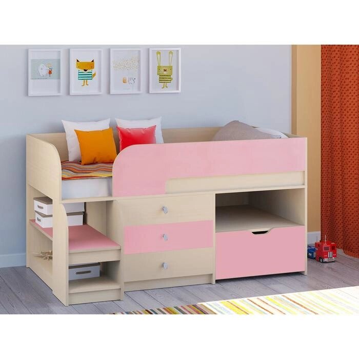 Детская кровать-чердак "Астра 9 V5", цвет дуб молочный/розовый от компании Интернет-гипермаркет «MALL24» - фото 1