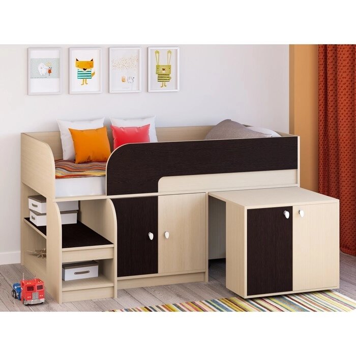 Детская кровать-чердак "Астра 9 V8", выдвижной стол, цвет дуб молочный/венге от компании Интернет-гипермаркет «MALL24» - фото 1