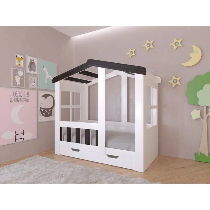 Детская кровать-чердак "Астра домик", с ящиком, цвет белый / венге от компании Интернет-гипермаркет «MALL24» - фото 1