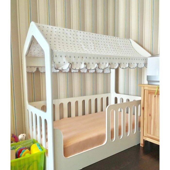 Детская кровать-домик без ящика, цвет белый, 800  1600 мм, текстильный полог от компании Интернет-гипермаркет «MALL24» - фото 1