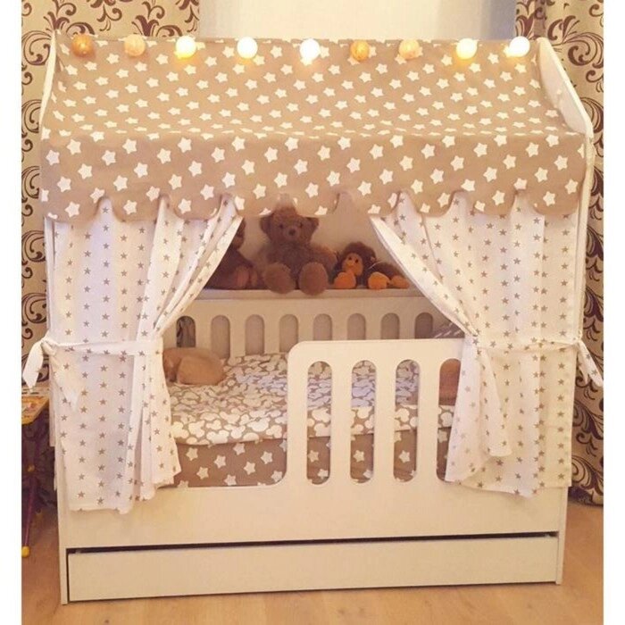 Детская кровать-домик с ящиком, белый, 800х1600, текстиль 1 от компании Интернет-гипермаркет «MALL24» - фото 1