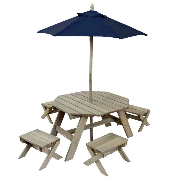 Детская садовая мебель, 4 скамьи, стол-пикник, зонт, бежево-коричневый от компании Интернет-гипермаркет «MALL24» - фото 1