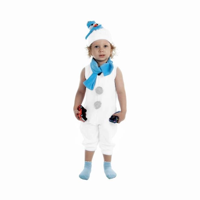 Детский карнавальный костюм "Снеговик с голубым шарфом", велюр, комбинезон, шапка, шарф, рост 68-98 см от компании Интернет-гипермаркет «MALL24» - фото 1
