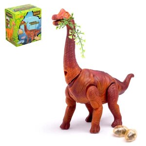 Динозавр "Брахиозавр травоядный", работает от батареек, откладывает яйца, с проектором, цвет коричневый