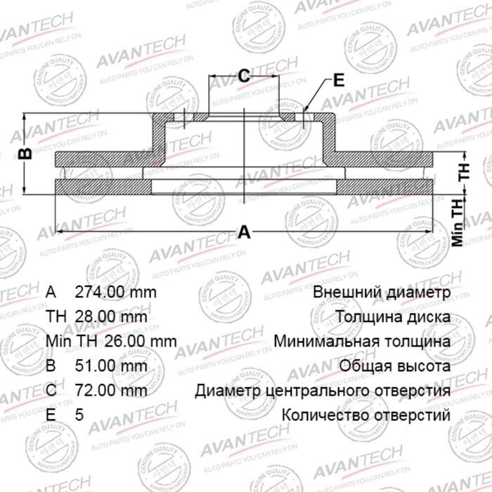 Диск тормозной AVANTECH (FR) Mazda CX-7 (2007-2012) от компании Интернет-гипермаркет «MALL24» - фото 1