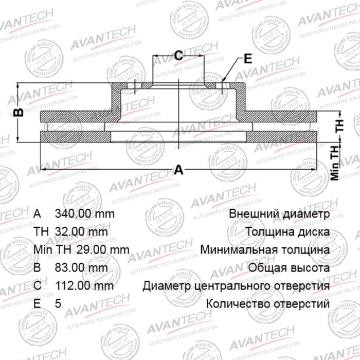 Диск тормозной AVANTECH (перфорированный)(FR/LH) TOYOTA LAND CRUISER (J200), LEXUS LX450D (URJ20)   76590 от компании Интернет-гипермаркет «MALL24» - фото 1