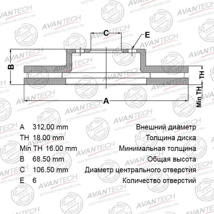 Диск тормозной AVANTECH (перфорированный)(RR/LH)4RUNNER (GRN21); LAND CRUISER PRADO (GRJ12) от компании Интернет-гипермаркет «MALL24» - фото 1