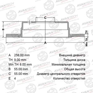 Диск тормозной avantech (RR) corolla CDE120, NDE120, ZZE12#