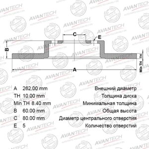 Диск тормозной avantech (RR) lancer X (07-1.8i MT5 europe