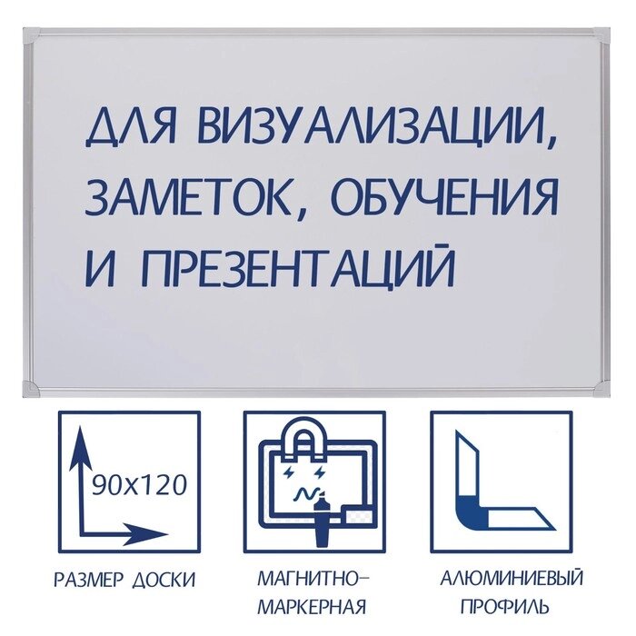 Доска магнитно-маркерная, 90 х 120 см, Calligrata REEF, в алюминиевой рамке, с полочкой от компании Интернет-гипермаркет «MALL24» - фото 1