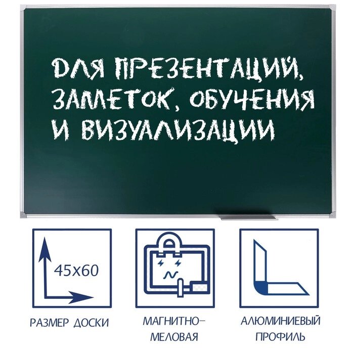 Доска магнитно-меловая, 45 х 60 см, зелёная, Calligrata REEF, в алюминиевой рамке от компании Интернет-гипермаркет «MALL24» - фото 1