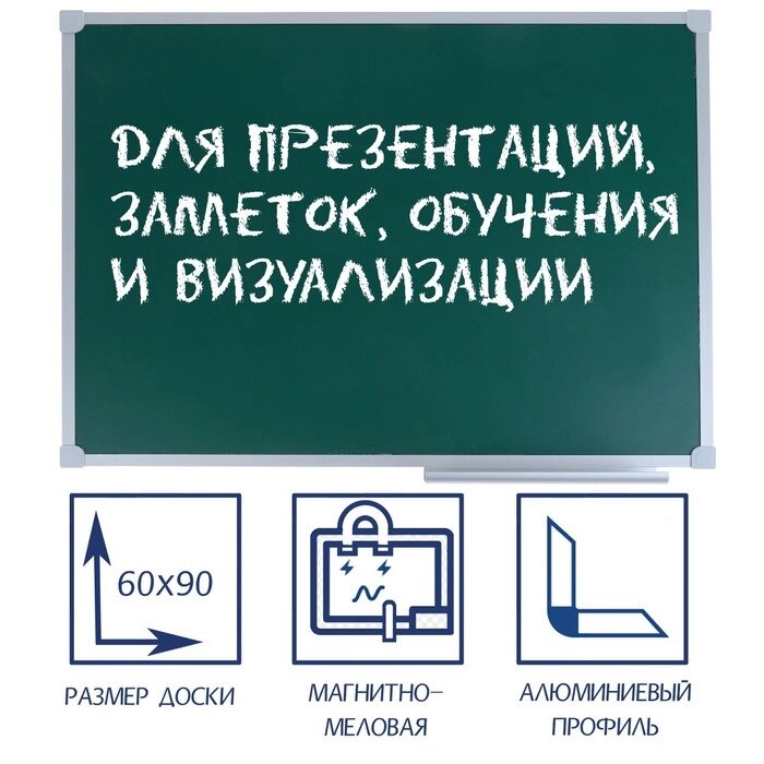 Доска магнитно-меловая, 60 х 90 см, зелёная, в алюминиевом профиле серии LINE от компании Интернет-гипермаркет «MALL24» - фото 1