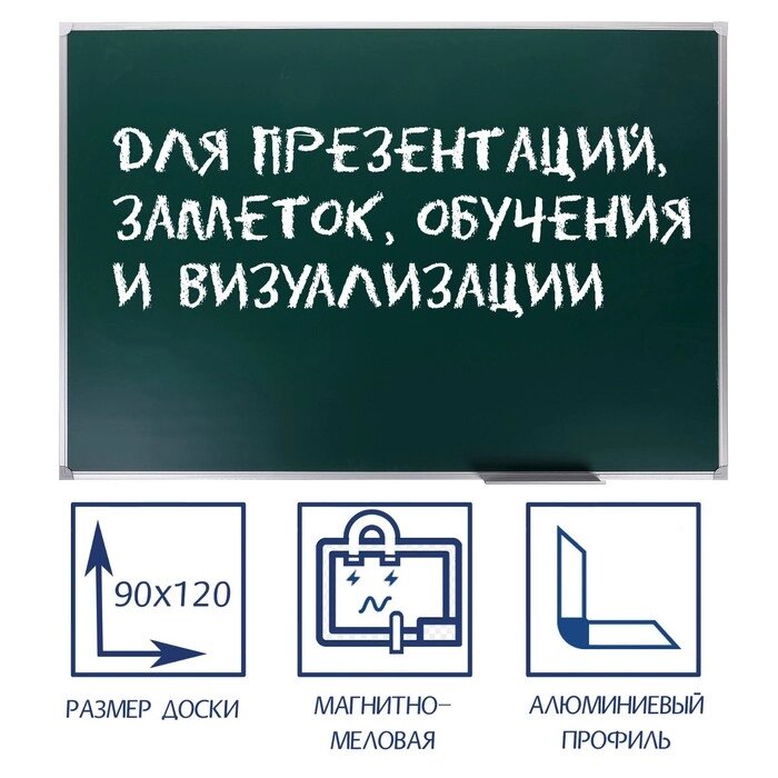 Доска магнитно-меловая, 90 х 120 см, зелёная, Calligrata REEF, с полочкой от компании Интернет-гипермаркет «MALL24» - фото 1