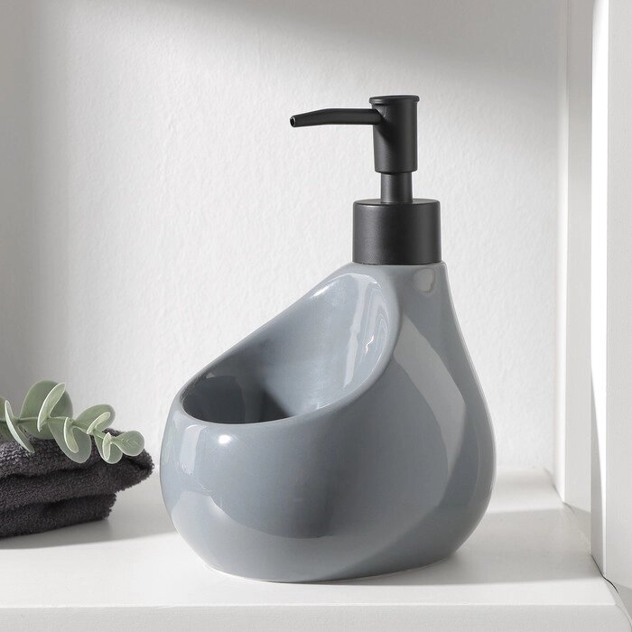 Дозатор для мыла с подставкой для губки SAVANNA Drop, 450 мл, цвет серый от компании Интернет-гипермаркет «MALL24» - фото 1