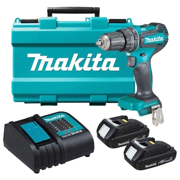 Дрель-шуруповерт Makita DHP485SYE, ударная, 18 В, 2х1.5 Ач, 500/1900 об/мин, 50/25 Нм, кейс   107462 от компании Интернет-гипермаркет «MALL24» - фото 1