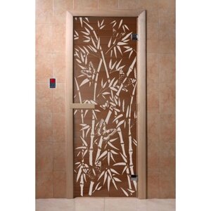 Дверь "Бамбук и бабочки", размер коробки 190 70 см, 6 мм, 2 петли, левая, цвет бронза