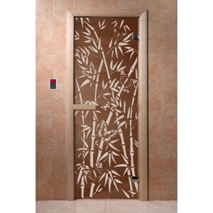 Дверь "Бамбук и бабочки", размер коробки 190 70 см, 6 мм, 2 петли, правая, цвет бронза