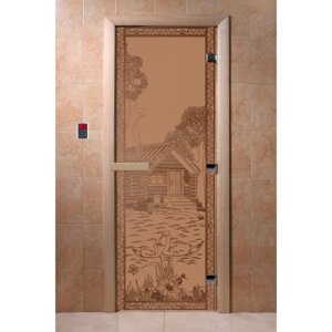 Дверь "Банька в лесу", размер коробки 190 70 см, левая, цвет матовая бронза