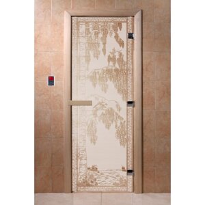 Дверь "Берёзка", размер коробки 190 70 см, левая, цвет сатин