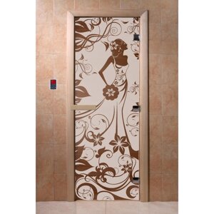 Дверь "Девушка в цветах", коробка 190 70 см, правая, цвет матовая бронза
