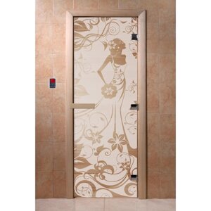 Дверь "Девушка в цветах", размер коробки 190 70 см, левая, цвет сатин