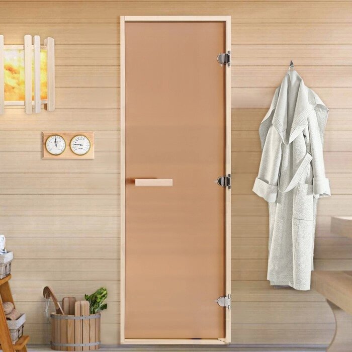 Дверь для бани и сауны "Бронза", размер коробки 170х70 см, матовая, липа,  8 мм от компании Интернет-гипермаркет «MALL24» - фото 1