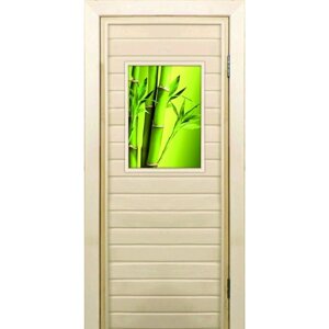 Дверь для бани со стеклом (40*60) Бамбук-2", 17070см, коробка из осины