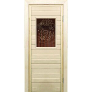 Дверь для бани со стеклом (40*60) Банные радости-2", бронза, 17070см, коробка из осины
