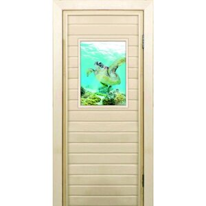 Дверь для бани со стеклом (40*60) Черепаха-1", 18070см, коробка из осины