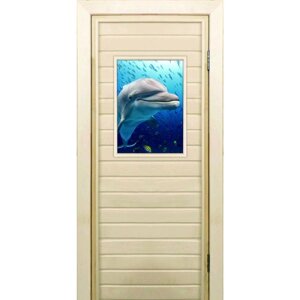 Дверь для бани со стеклом (40*60) Дельфин", 17070см, коробка из осины