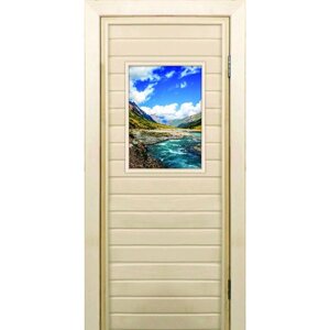 Дверь для бани со стеклом (40*60) Долина", 17070см, коробка из осины