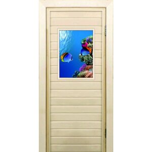 Дверь для бани со стеклом (40*60) Кораллы-1", 19070см, коробка из осины