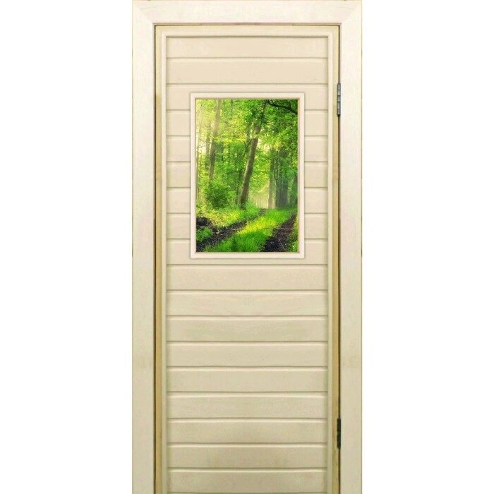Дверь для бани со стеклом (40*60), "Лес", 18070см, коробка из осины от компании Интернет-гипермаркет «MALL24» - фото 1