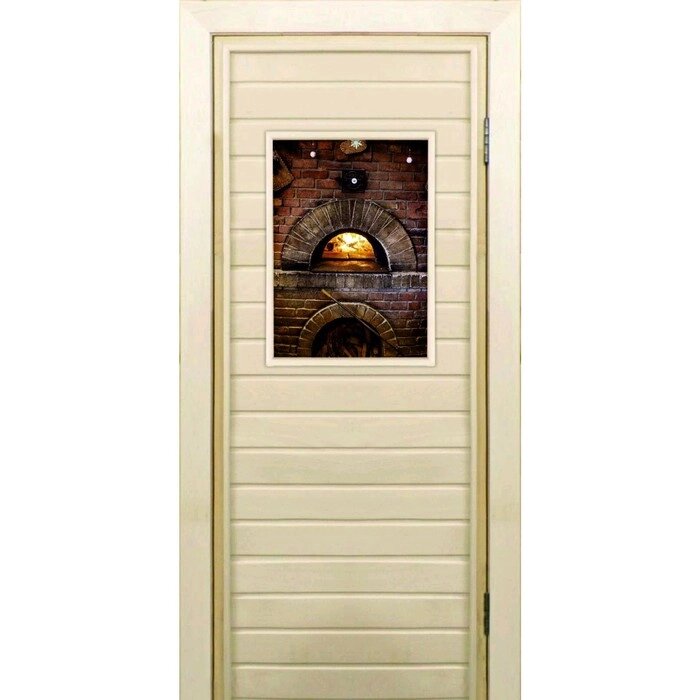 Дверь для бани со стеклом (40*60), "Печь", 17070см, коробка из осины от компании Интернет-гипермаркет «MALL24» - фото 1