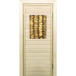 Дверь для бани со стеклом (40*60) Плетёнка", 18070см, коробка из осины