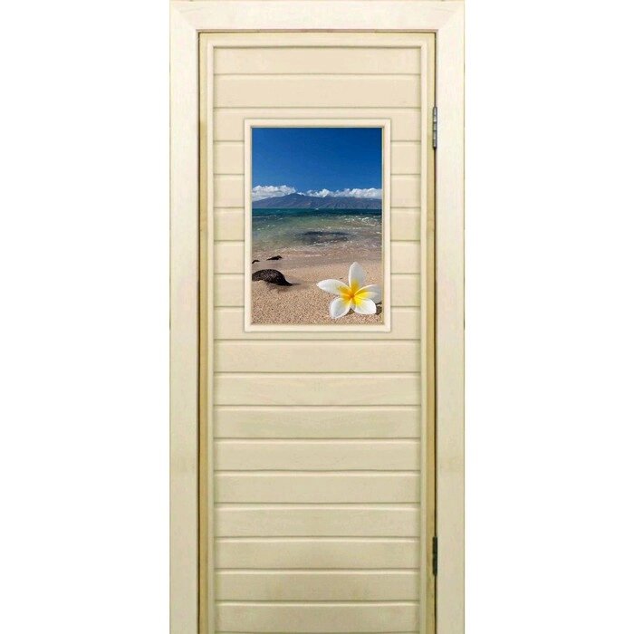 Дверь для бани со стеклом (40*60), "Пляж", 17070см, коробка из осины от компании Интернет-гипермаркет «MALL24» - фото 1