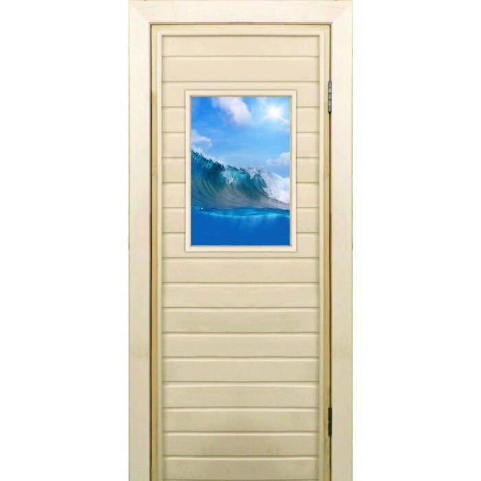 Дверь для бани со стеклом (40*60), "Волна", 17070см, коробка из осины от компании Интернет-гипермаркет «MALL24» - фото 1